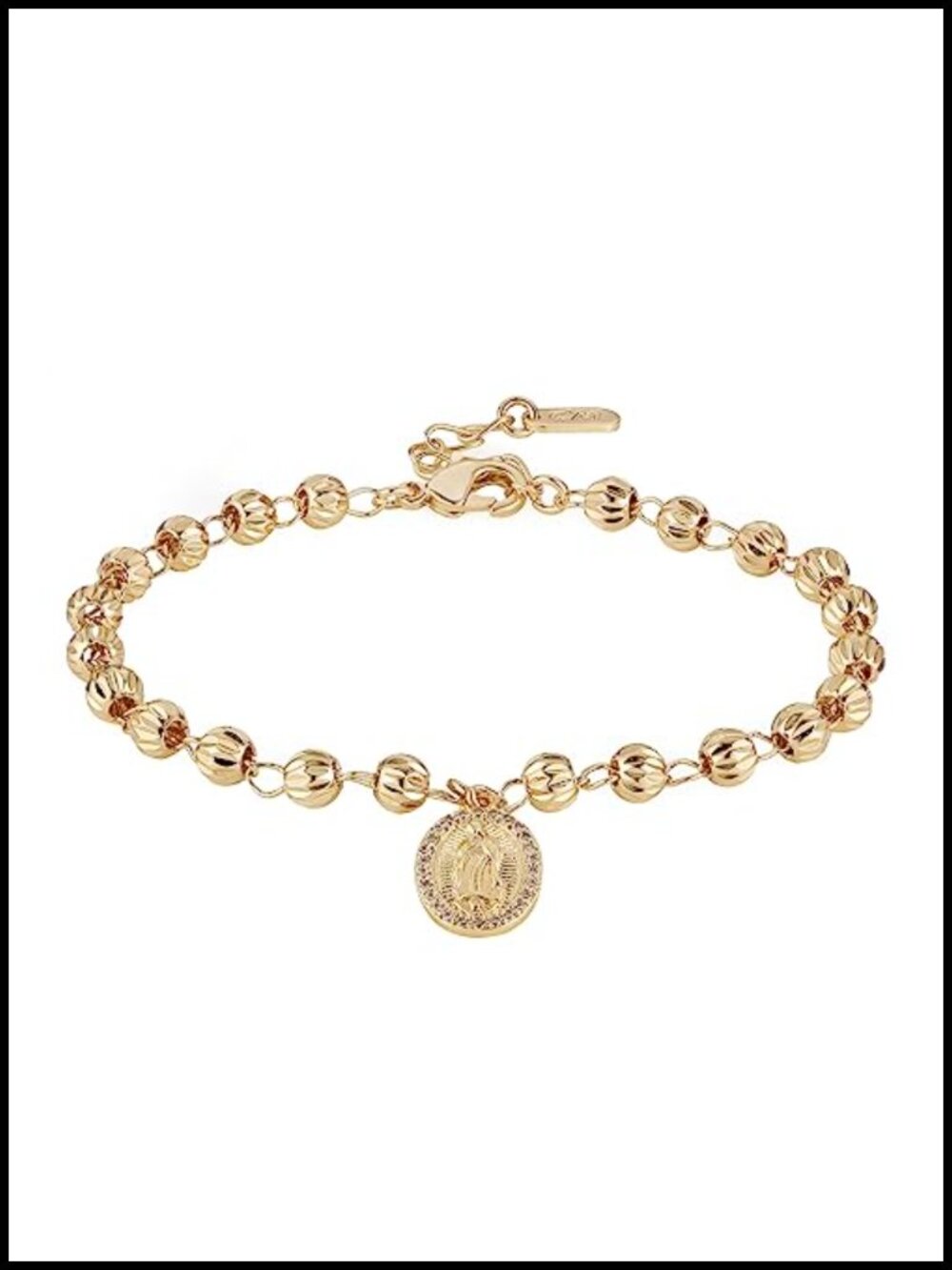 Brass Gold Plated Virgin Mary Cross Rosary Bead Bracelet for Women
